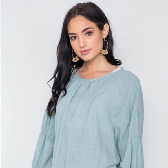 Boho Mint Ruffle Long Sleeved Blouse - Picture 2 of 5